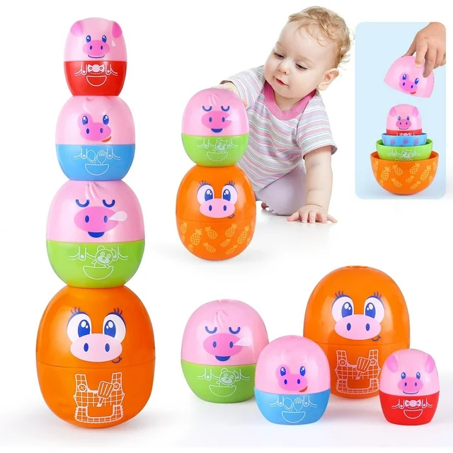 Wanonoo Baby Stacking Nesting Cups Toy, Montessori Toys for Toddlers 6+ Months