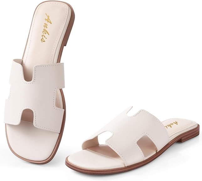 Ankis Black Brown White Biege Gold Women's Flat Sandals Comfortable Women's Slide Sandals Fashion Fl
