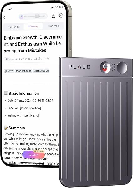 AI Voice Recorder, PLAUD Note Voice Recorder w/Case, App Control, Transcribe & Summarize with AI Tec