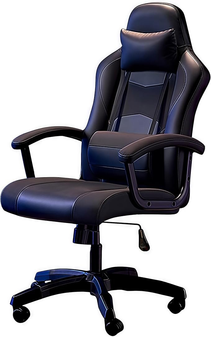 Gaming Chair Ergonomic PU Leather Lumbar Support and Headrest Seat Height Adjusted High Back 350lbs