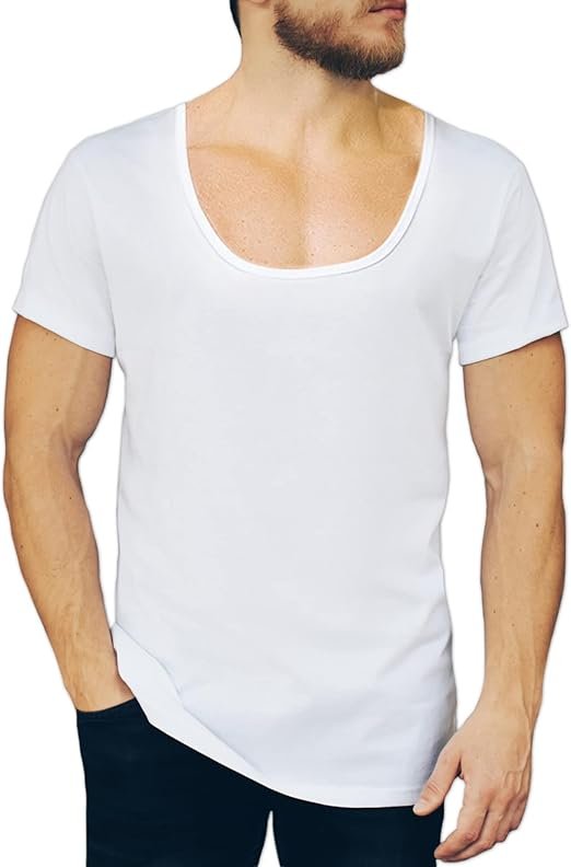 NO Show Deep Scoop Neck Cotton Odor-Control Undershirt for Men, White