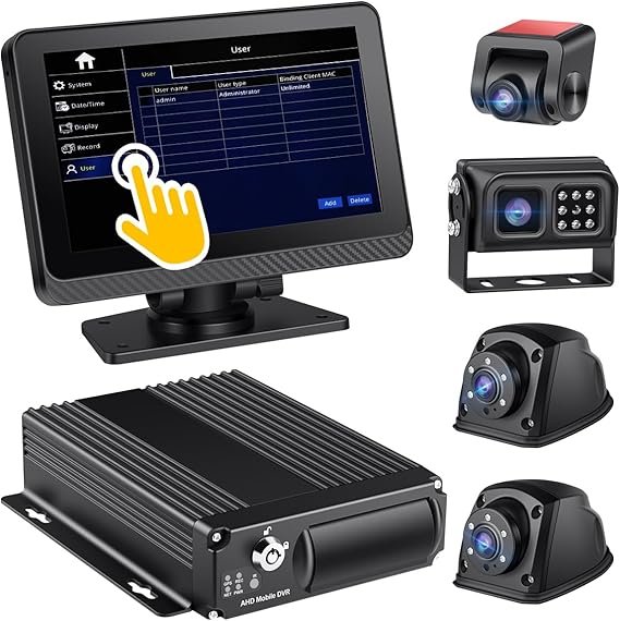 4CH Mobile DVR Monitor Camera System with GPS Tracking Video Recorder 7" Quad Split Touch Screen Mon