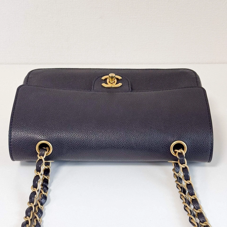 CHANEL Timeless Classic Double Flap Black Grain Calf Skin Shoulder Bag