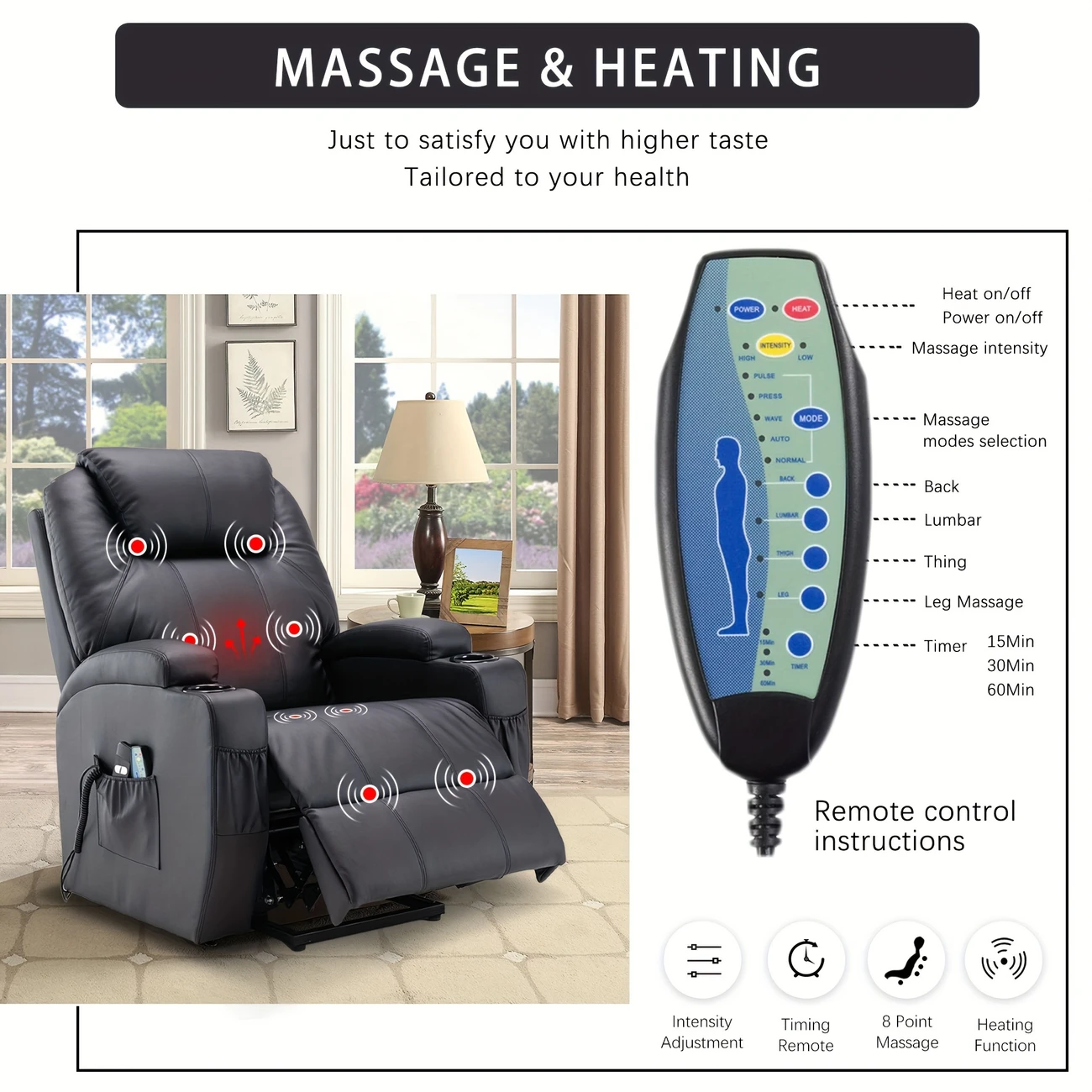 Massage Chair for Personal Care, Lifting Reclining Chair for The Elderly with Side Pockets And Massa
