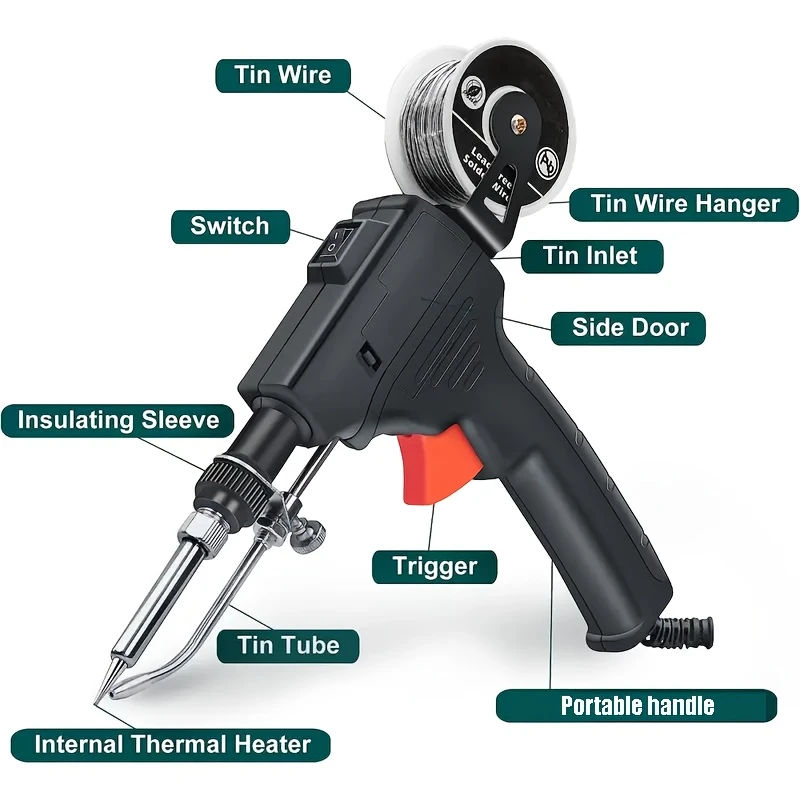 Handheld Automatic Soldering Gun with Adjustable Rubber Bracket for Circuit Boards, DIY Projects & E