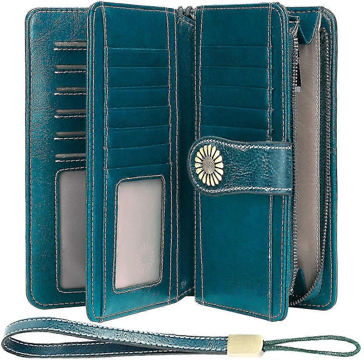 Wallet Women Leather Large,wallet Women Large Many Compartments,long Wallet Women Protection,blue