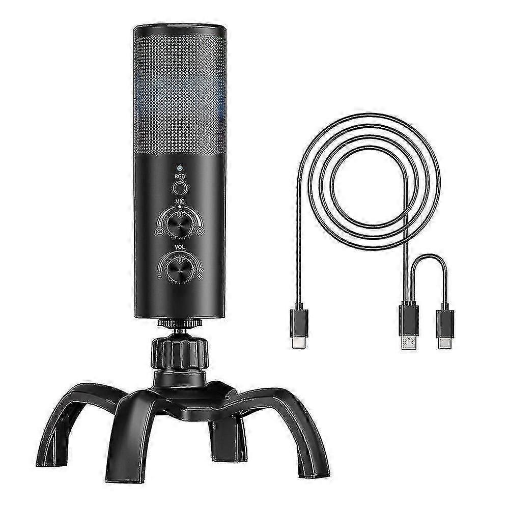 Usb Gaming Microphone, Computer Condenser Microphone With Gain, Rgb Lights For Recording, Podcasting