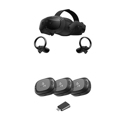 HTC Vive Focus Vision + Ultimate Tracker 3 Pack + Dongle — Mixed Reality and PC VR Headset with Cont