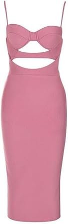 Women's Sexy Halter Hollow Out Cocktail Party Dress Split Back Slimming Bodycon Midi Dress